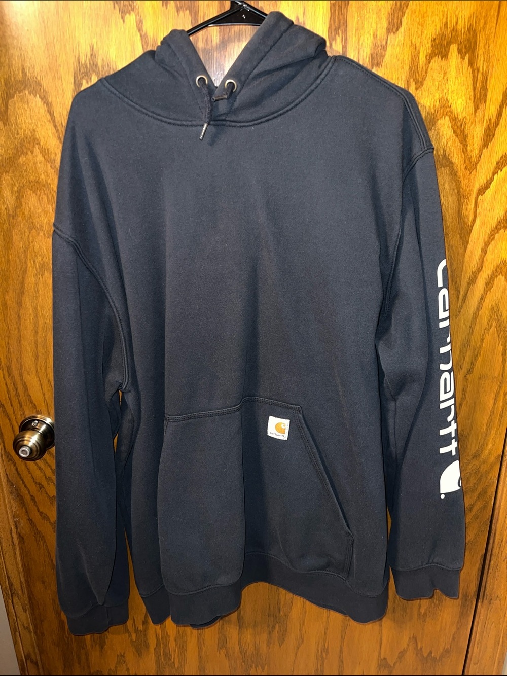 Carhartt Black Pullover Hoodie with White Sleeve Logo